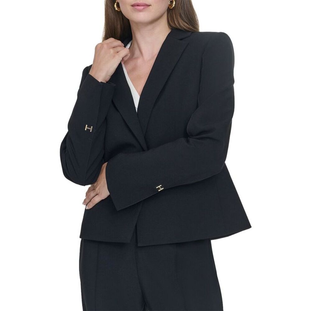 Halston Womens One-Button Notch Lapel Blazer, Black